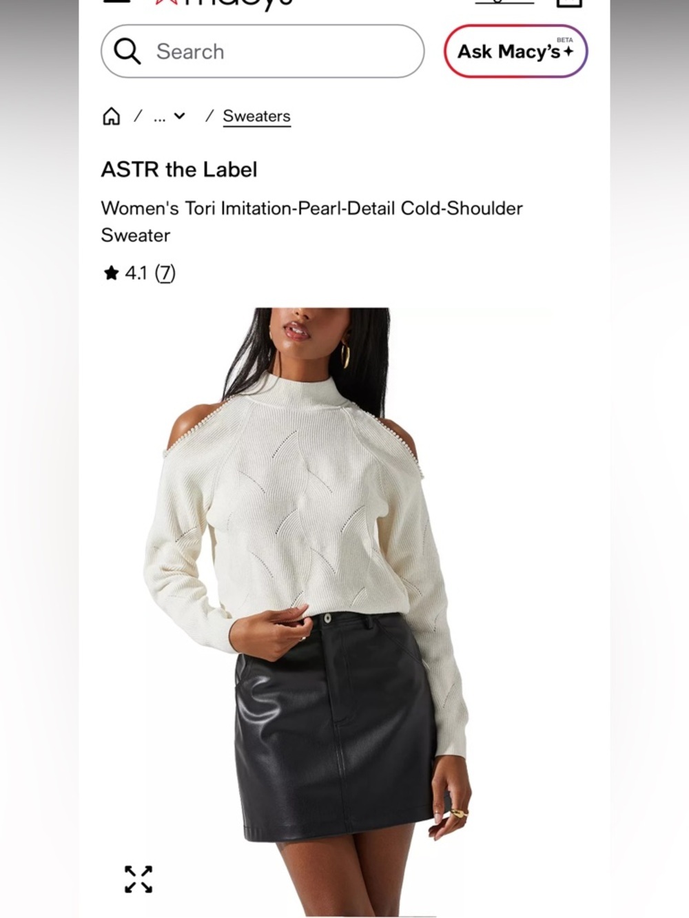 ASTR The Label Tori Imitation-Pearl-Detail Cold-Shoulder Sweater cream colour